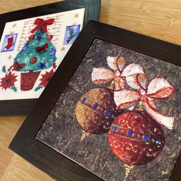 Pair of Holiday Prints with Wooden Frames - Picture 1 of 9